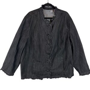 Liz‎ & Me Black Ruffle Trim Denim Jacket Plus Size 3X 26/28W Stretch Button